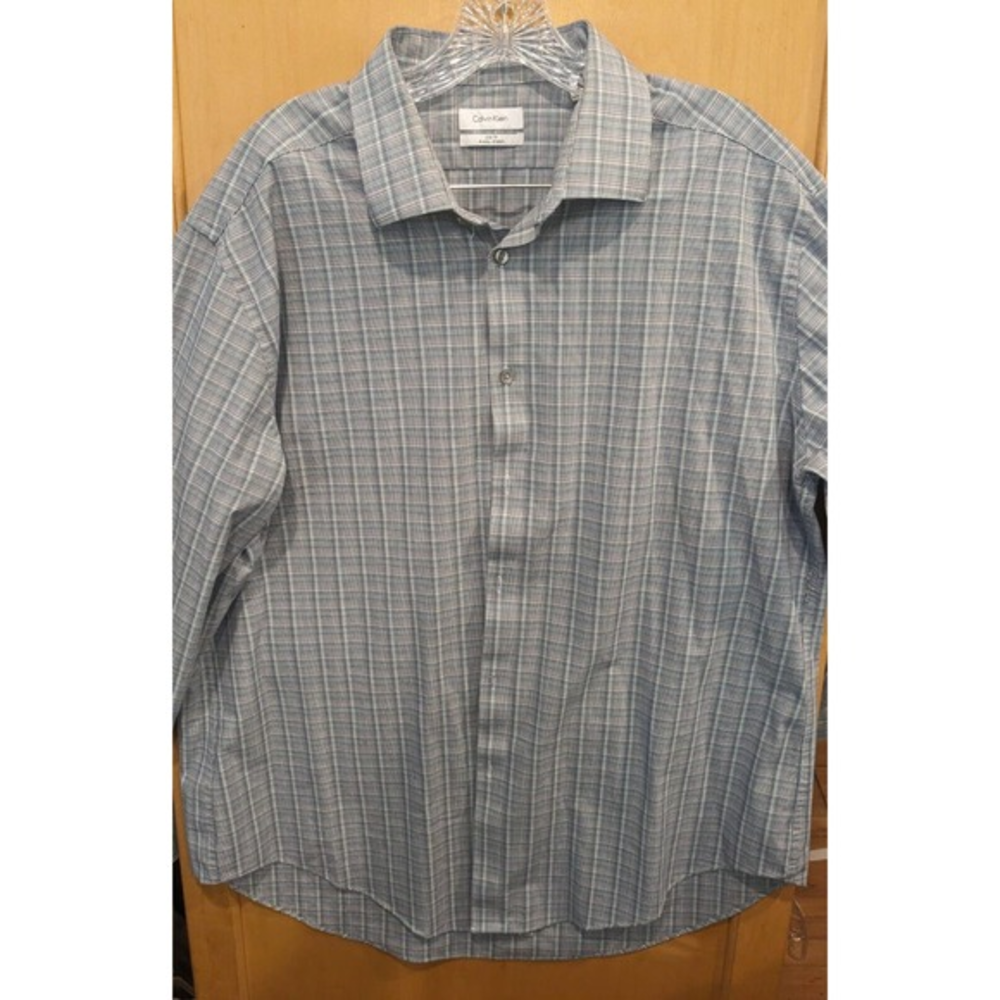 Calvin Klein Long‎ Sleeve Button Up Shirt 17-17.5x34+35. Slim Men's Cotton